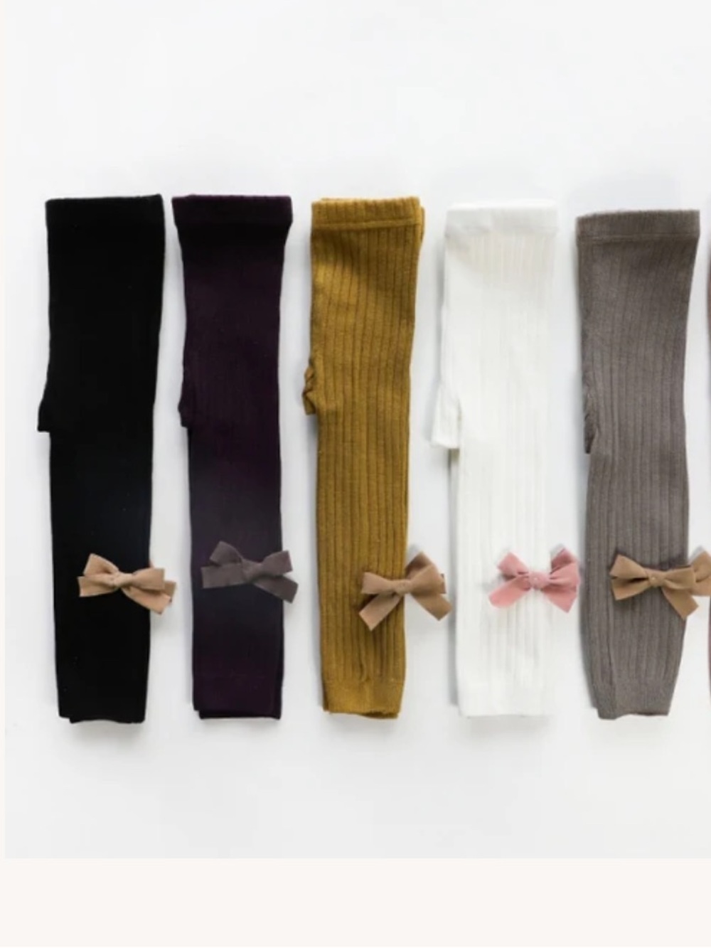 ASHMI & CO. Premium Cotton Mila Ribbed Baby Leggings Black Tan Bows 12-24 M NWOT